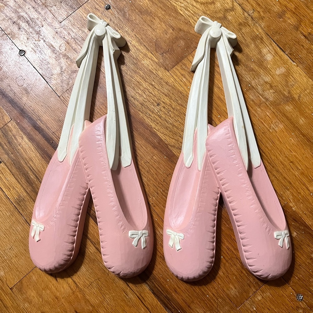 Vintage Homco 1989 Pink Ballet Slipper Wall Hangings 11.5” long